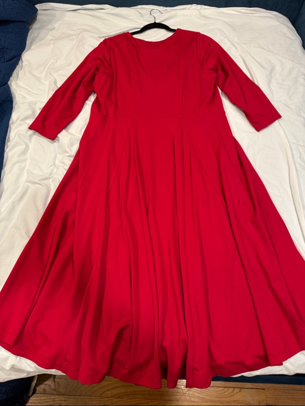 Anthropologie Maeve Red Midi Fit-and-Flare Dress 3/4 Sleeve - Picture 5 of 5